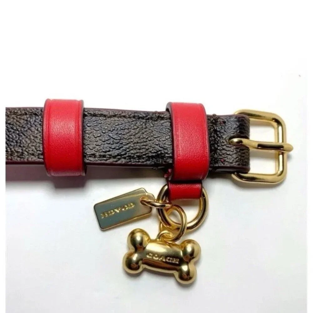 Coach Dog Collar + Apple AirTag Tracker! Brown Red Signature C Size Large - Picture 6 of 10